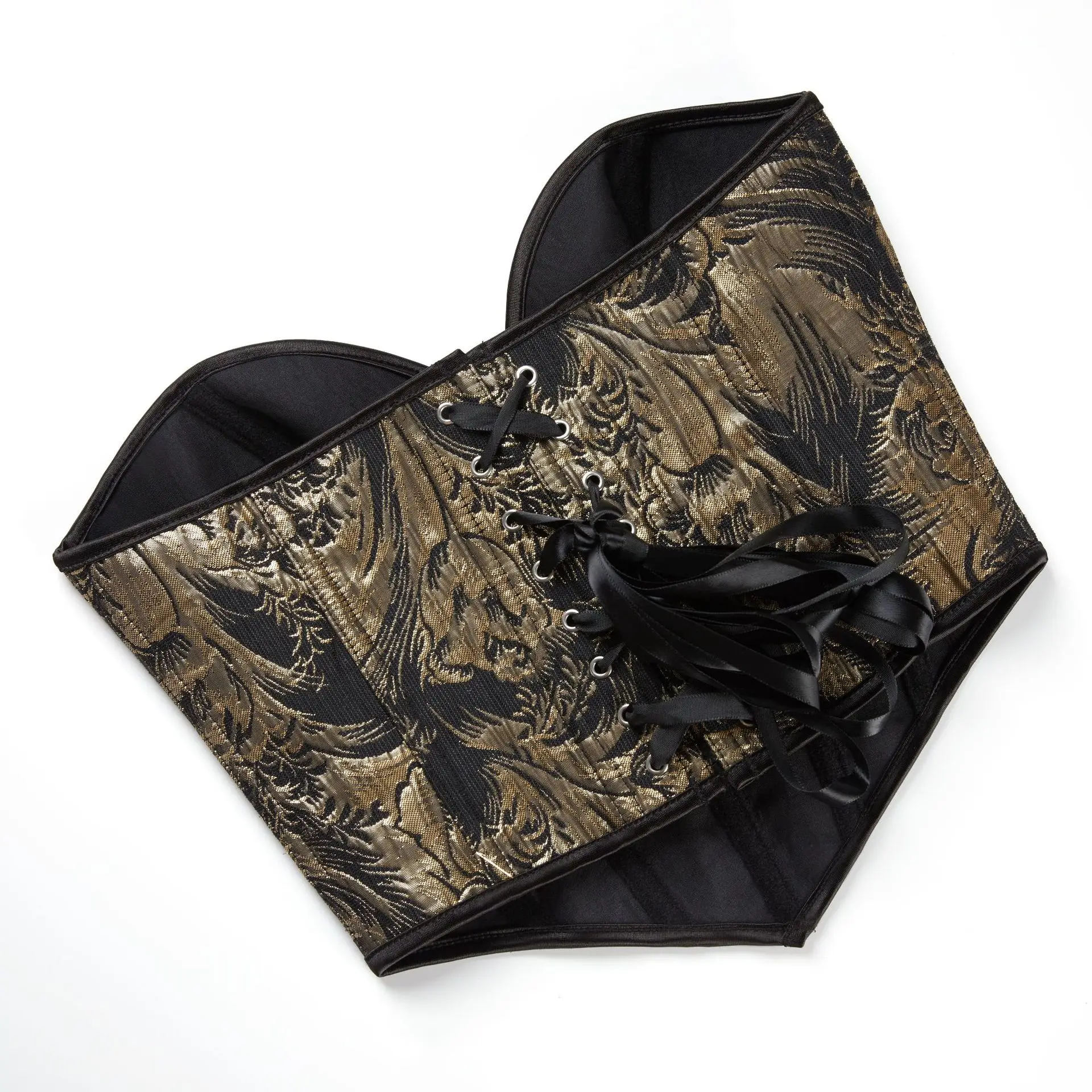 Women Fashion Brocade Overbust Corset Crop Top Vintage Gothic Lace Up Bustiers Short Torso Body Shaper Sexy Kорсет Black Gold