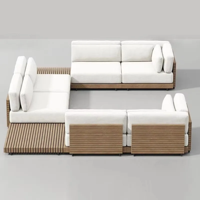 

Villa luxury outdoor sofa solid wood waterproof sunscreen courtyard hotel garden sand furniture set