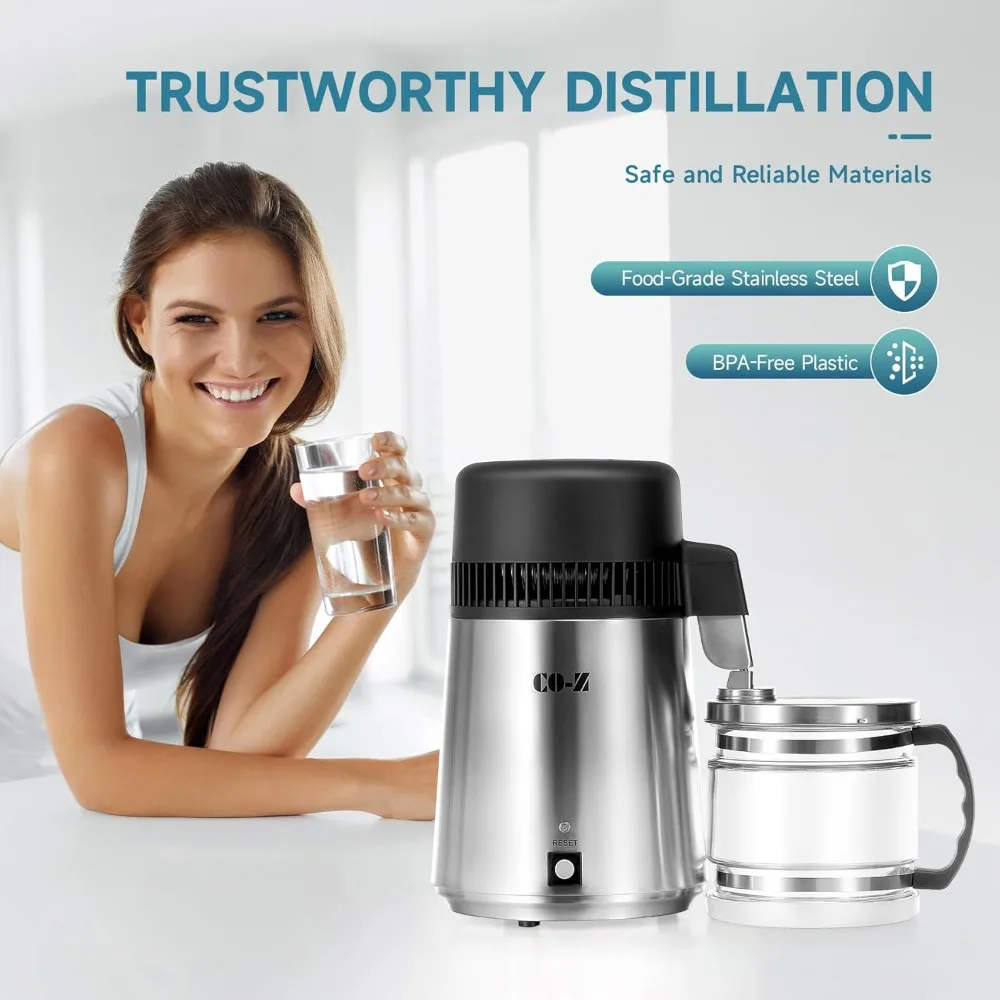 ماكينة تقطير كونترتوب من الفولاذ المقاوم للصدأ المصقول سعة 4 لتر، ماكينة صنع المياه المقطرة المنزلية مع وعاء زجاجي، منقي - الأفضل #2