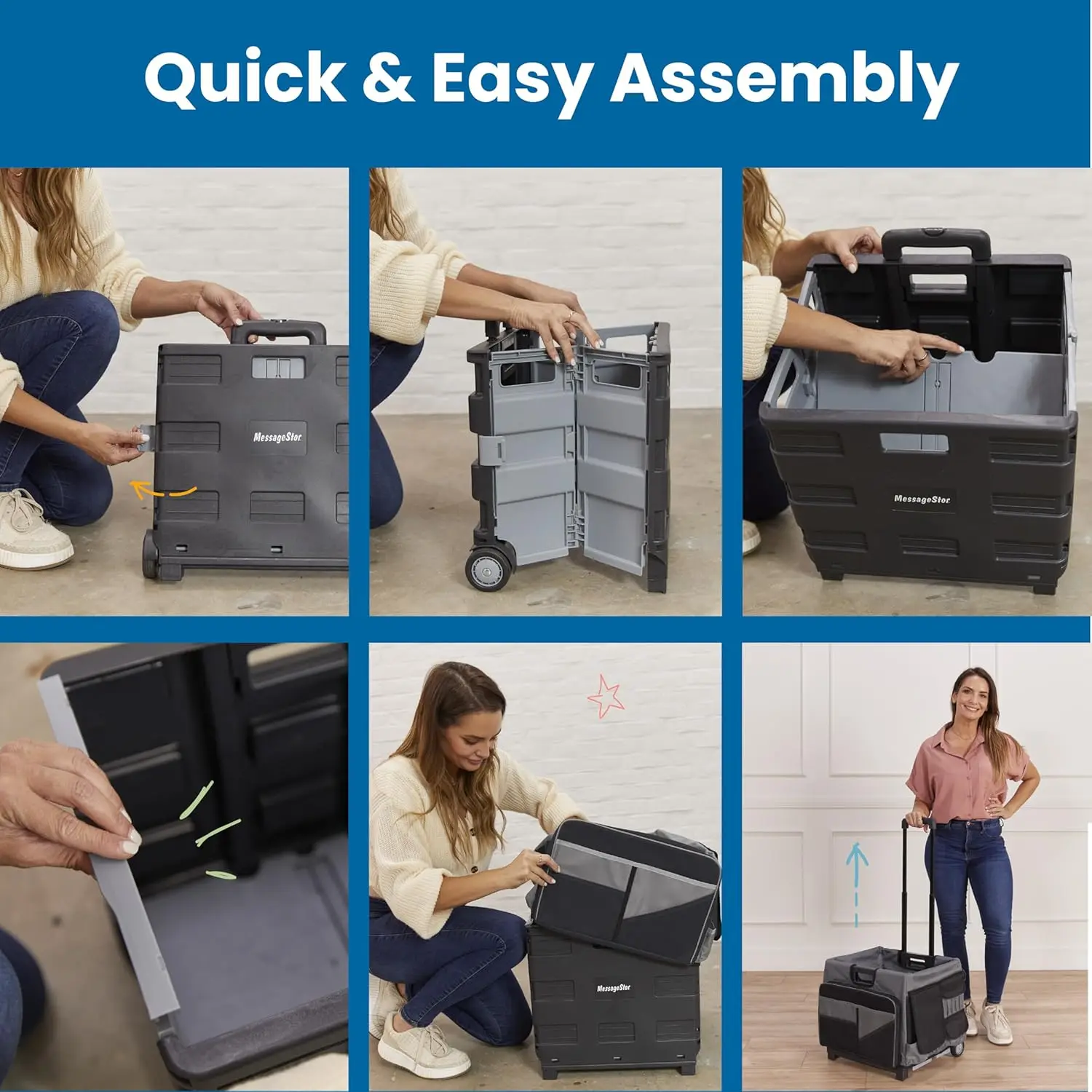 عربة دوارة عالمية مع حقيبة تنظيم قماشية، وحدة تخزين متنقلة باللون الأسود - متينة وقابلة للطي