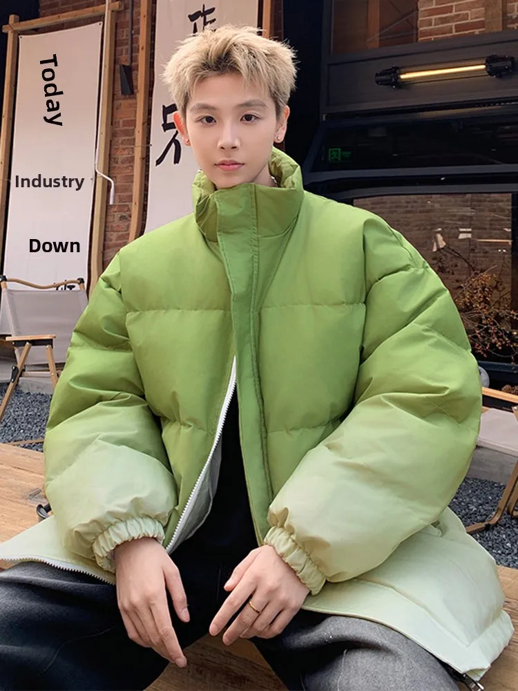 

Men's adient Color Thiened Cotton Jaet Winter Warm Stand Collar Oversize Bread Sle Outerwear Faionable Youth Casual