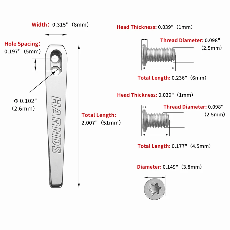 Harnds Pocket Clip with Double Recessed Screw Holes (Original Accessory for Assassin, Qingluan, Tuna and Wind)