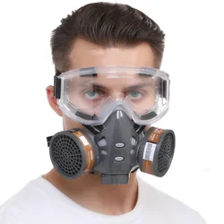 Protective Gas Mask Respirator Set with Dual Charcoal Filters Spray Painting Chemical Industry Pesticide Anti Fog Glasses Masks