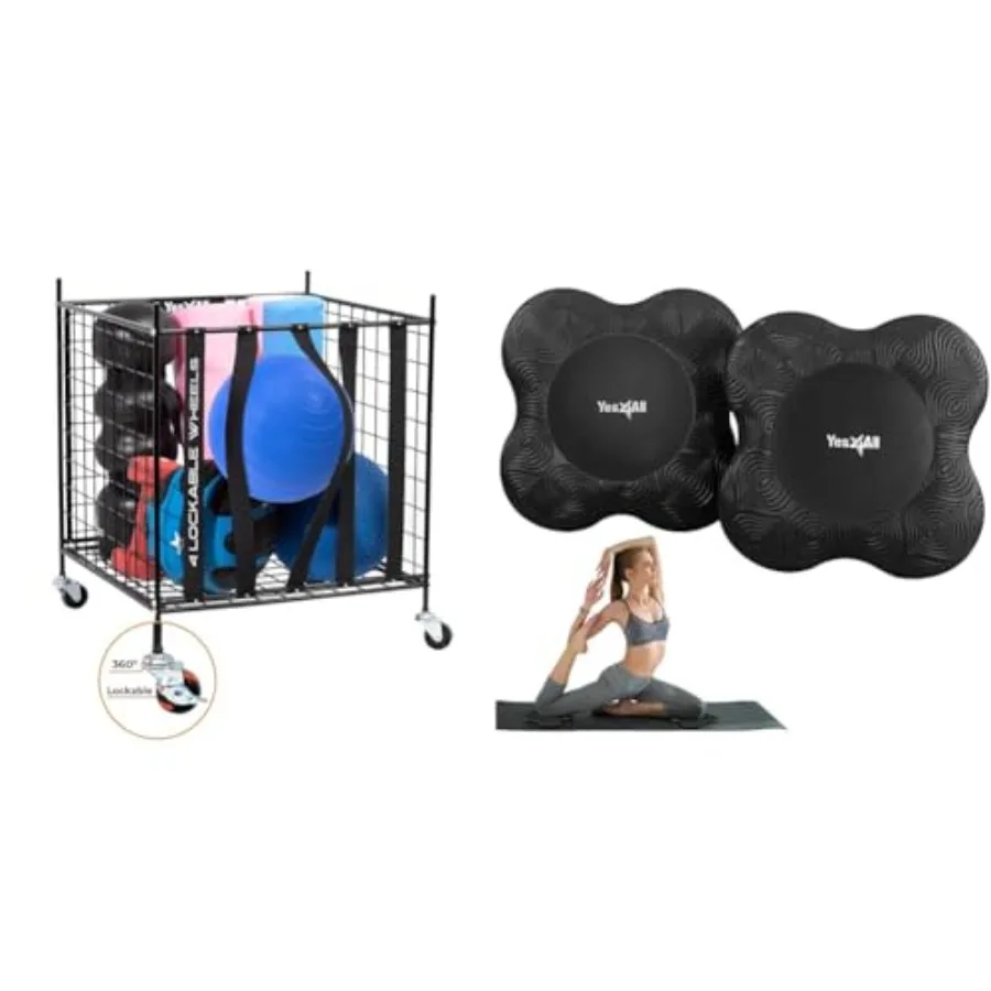 

Rolling Ball Cart Storage with Lockable Wheels Volleyball Basketball Holder, Toy Balls Bin, Garage Cage, Storage Racks, Sports
