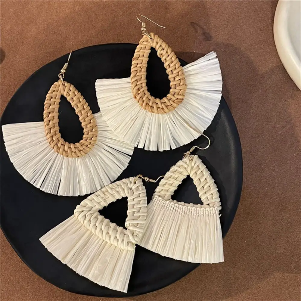 Fashion Handmade Geometric Rattan Braid Drop Earrings for Women Ethnic Bohemia Statement Earring Wholesale Jewelry Gifts