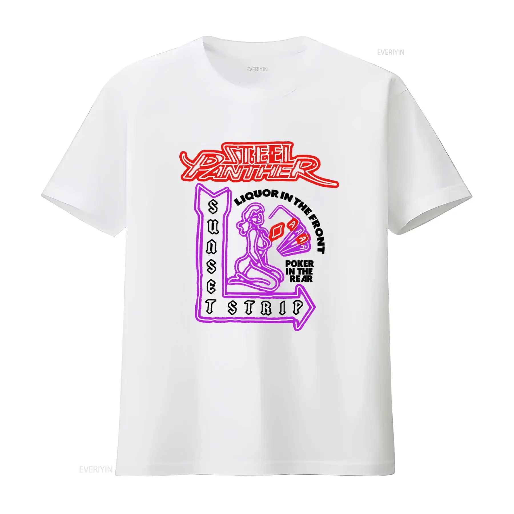 Steel Panther Sunset Strip Neon T Shirt New Official Liquor in the Front Poker Rear Design vintage Washed streetwear