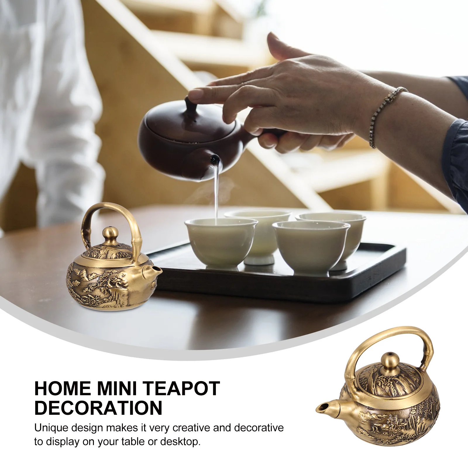 

Mini Copper Teapot Retro Style Decorative Handle Teapot Home Display Desktop Mini Kettle Ornament Vintage Copper
