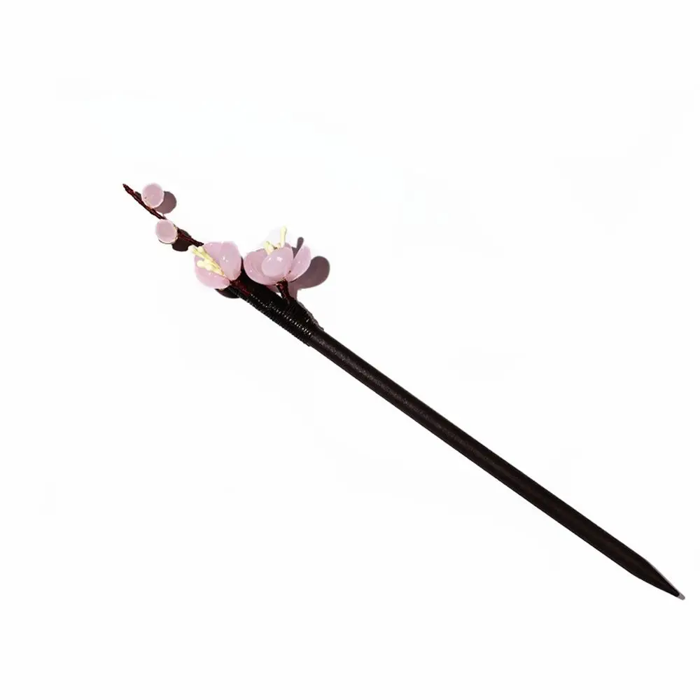 

1 Pc Decorative Flower Handmade Glass Hair Fork Wooden Hairpin Hair Sticks