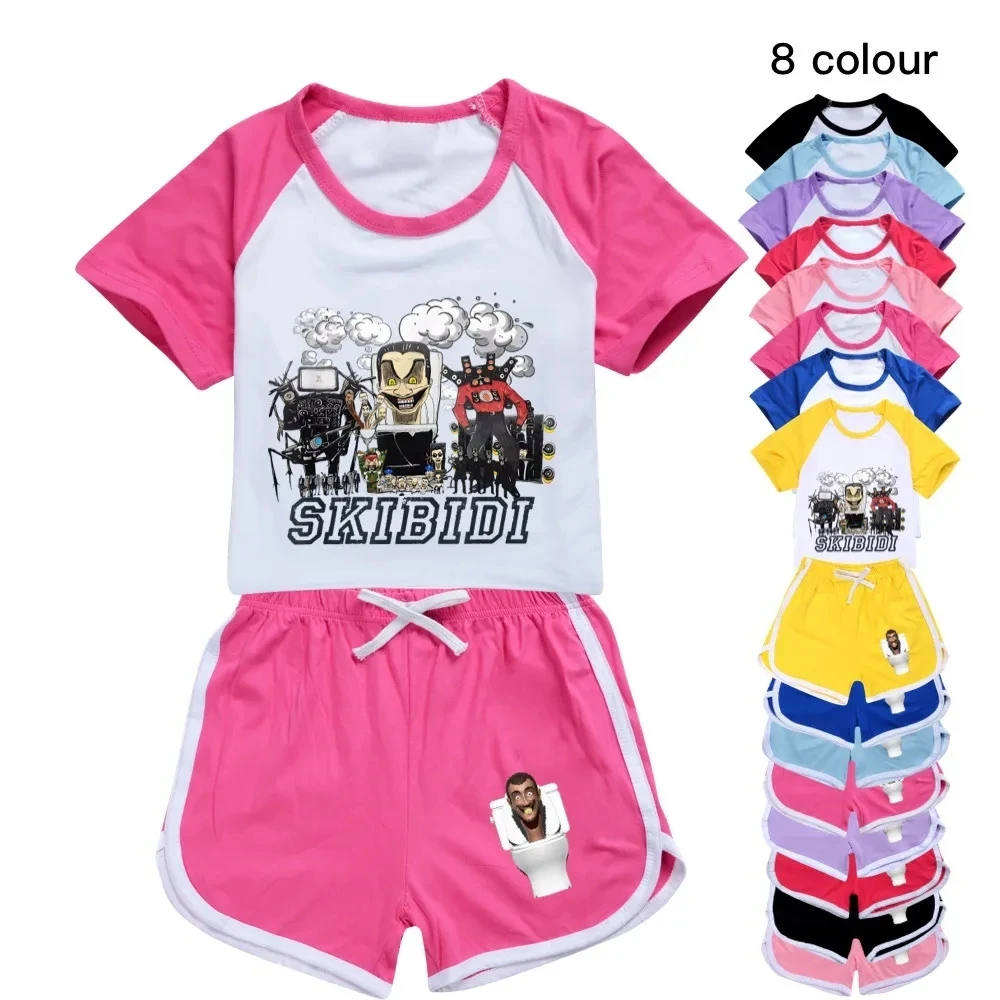 

Skibidi Toilet Pajamas Summer Children T-Shirt Tee Pants 2pcs Clothes Set Sleepwear Pyjamas Cartoon Speakerman TV Man Boys Girls