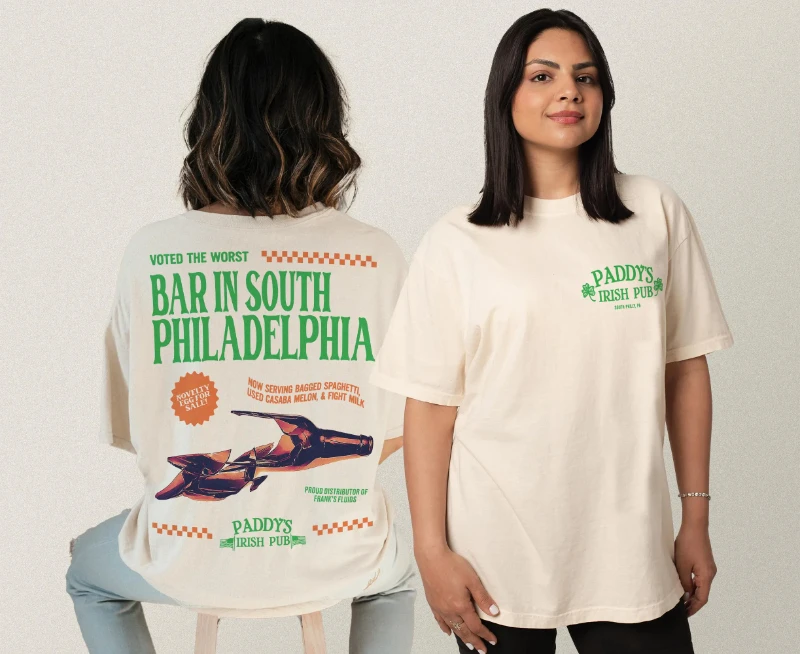 Paddy's Pub T-Shirt, Front Back It's Always Sunny in Philadelphia TV Show Merch Apparel, Funny Irish Bar St. Patrick's Day