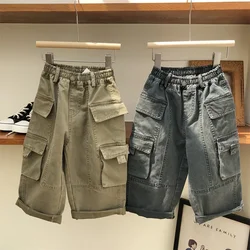 2023 Autumn Children's Pocket Work Pants Boys and Girls Outdoor Work Pants  kids clothes