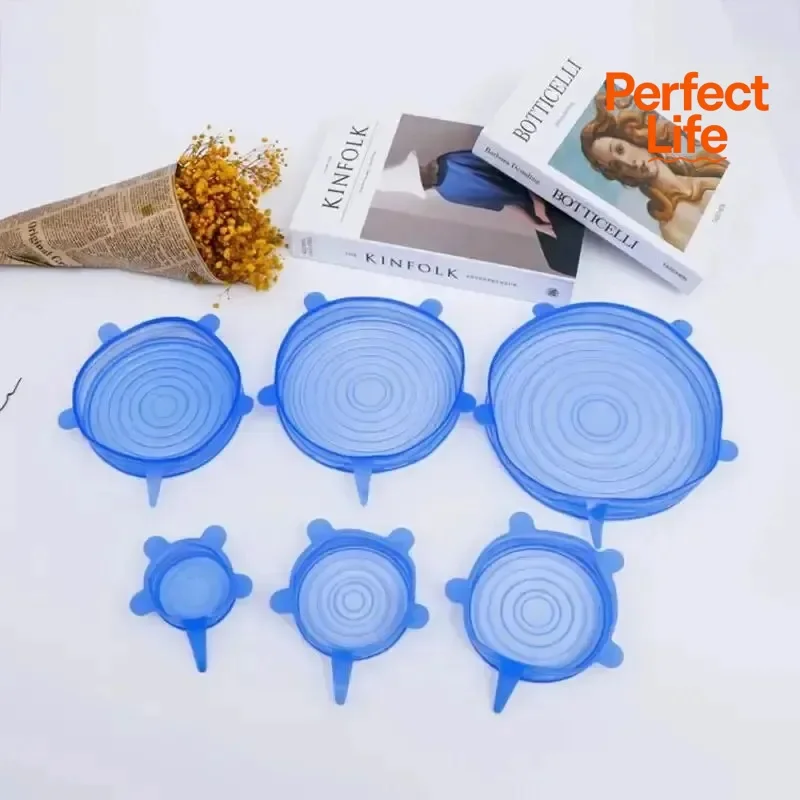 6pcs/1 set Silicone Stretch Lids Reusable Food Storage Covers For Bowls Containers Fresh Keeping Cover Fresh Bowl Lid