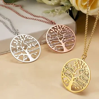 Custom Tree Of Life ชื่อสร้อยคอแม่เด็กครอบครัวสมาชิกชื่อสแตนเลสทองจี้ Choker เครื่องประดับของขวัญ