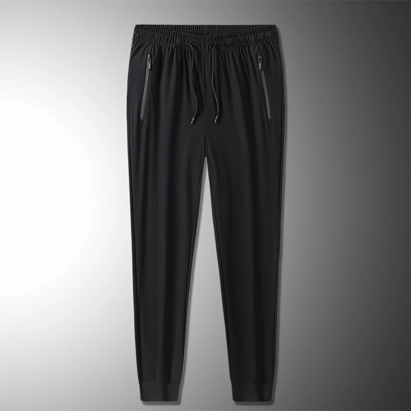 2024 Men's Sweatpants Ice Silk Summer Stretch Jogger Pants Black  Straight Cool Sports Training Trousers Large Size Man Clothing