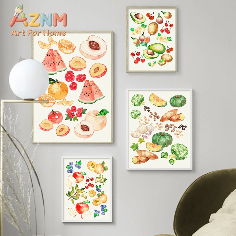 Christmas Canvas Painting Apple Peach Grape Banana Fruit Vegetable Wall Art Nordic Posters And Wall Picture Baby Kids Home De
