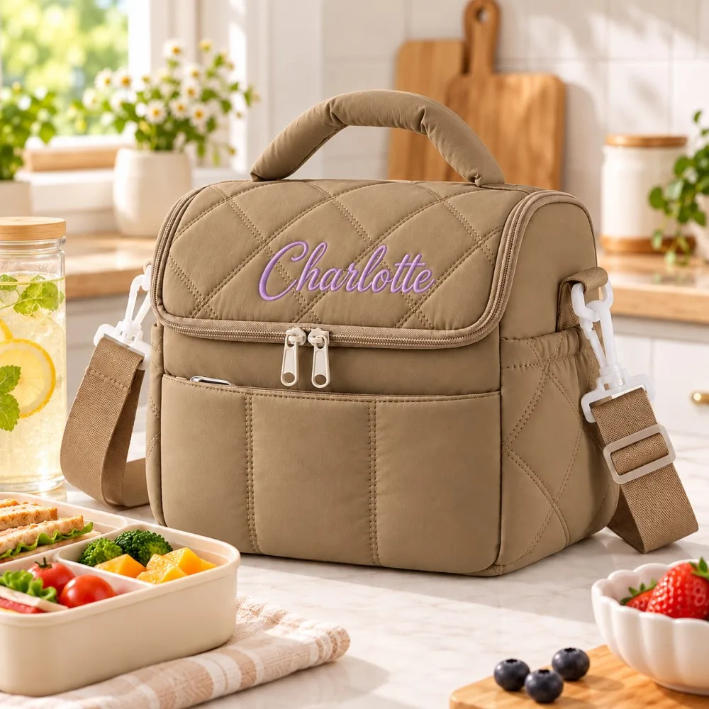 Custom Name Lunch Tote Personalized Embroidered Insulated Food Bag Thermal Cooler Bag Waterproof Work Office Gift for Women