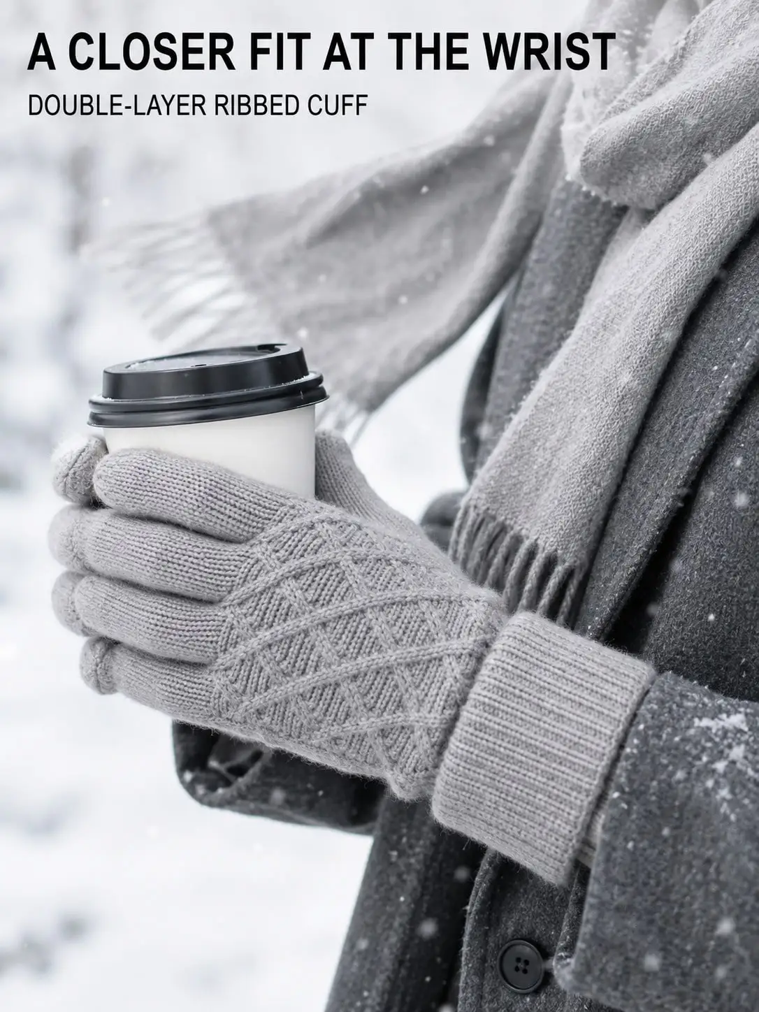Solid Color Diamond Pattern Gloves, Winter Casual Acrylic Thermal Lined Full Finger Double Finger Touchscreen Windproof Double Layer Cuff Warm Cold-Proof Thickened Knitted Gloves Suitable For Men And Women ST260828152296488979738