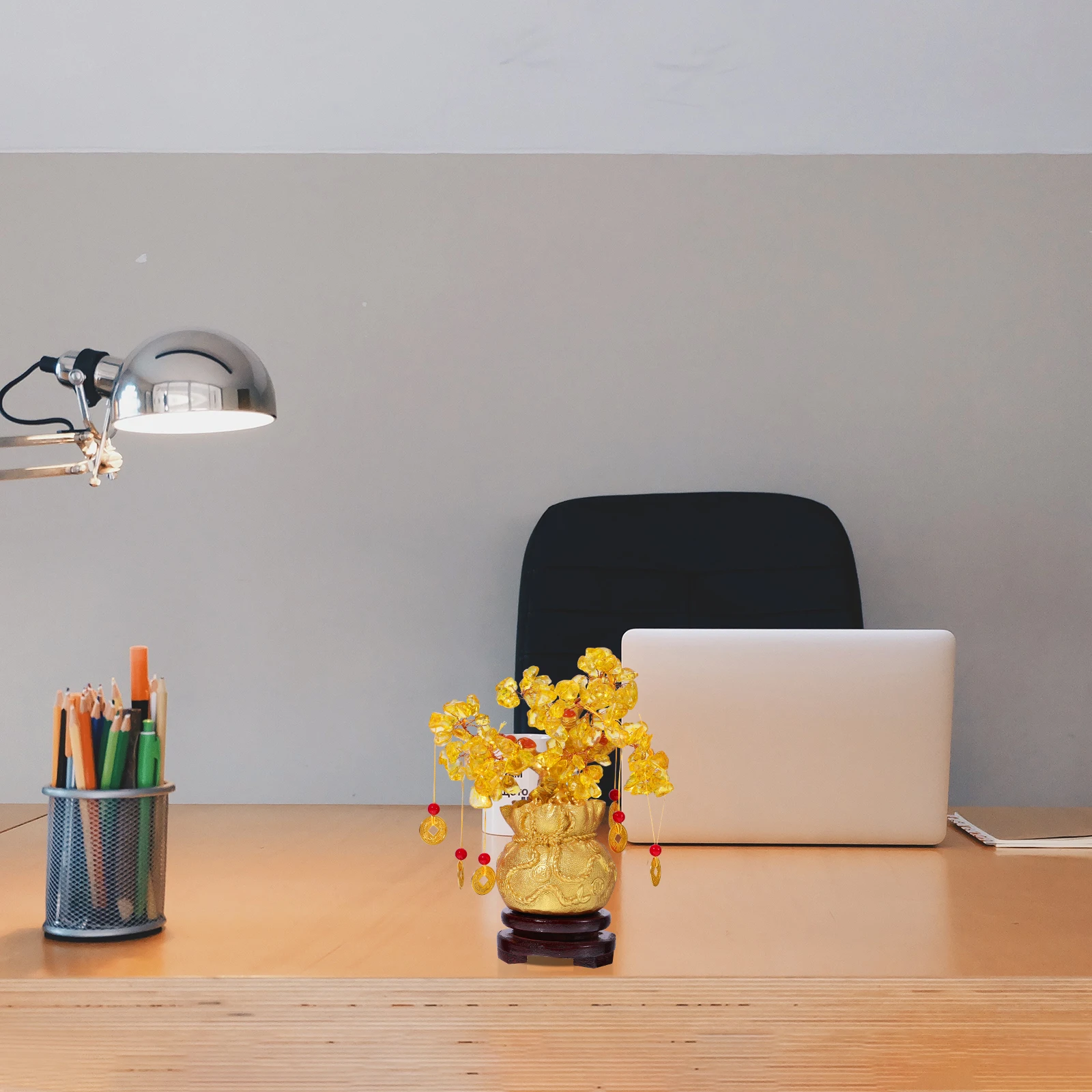 

Money Tree Crystal Ornament Natural 19cm Bonsai Style Desktop Decoration Feng Shui Luck Crafts Money Bag Craft Ornament