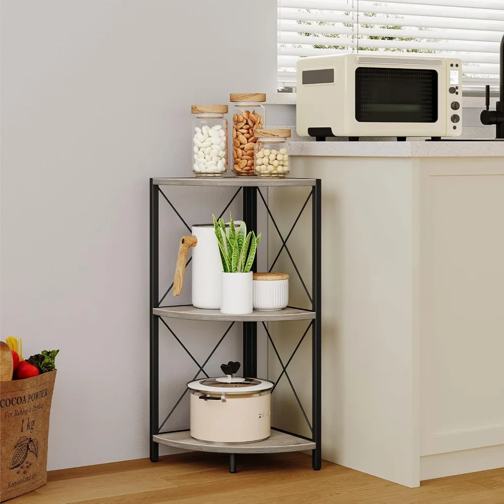 

Corner table with 3 levels of corner storage organizer with metal frame, separate corner shelf, kitchen counter display shelf