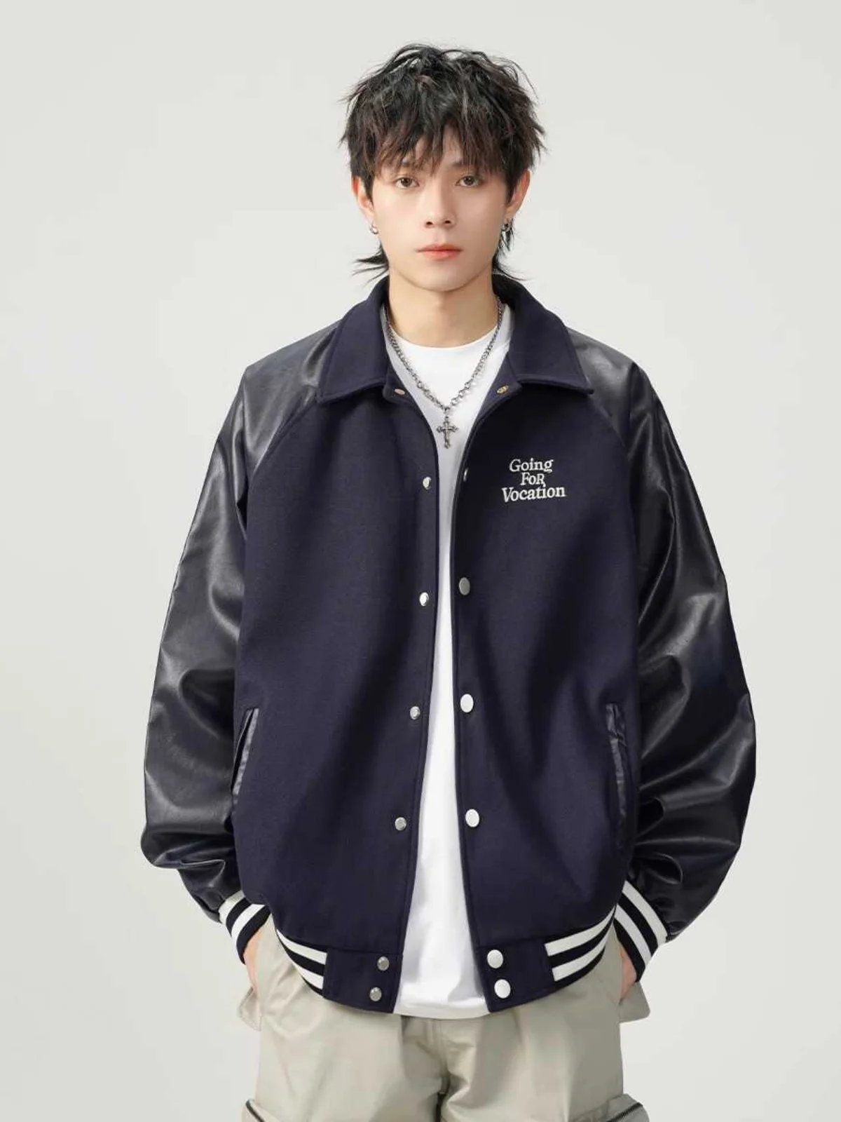 

American Sle Patchwork Embroidered Jaet Men's Spring Autumn New Trendy High Street Couple's Outerwear Vintage Loose Baseb...