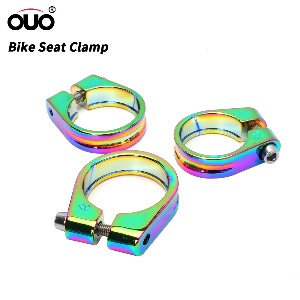 OUO Saddle Clamp Seatpost Pipe Clamp Rainbow Colorful Seat Pin Clamp 28.6/31.8/34.9mm Close Seatpost Mtb Post It Bicycle Parts