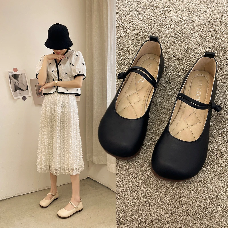 French style Women Vintage Flats Button Square Toe Mary Janes Casual Shoes Leopard Comfort Loafers Shoes 2024 Ballerina Flats