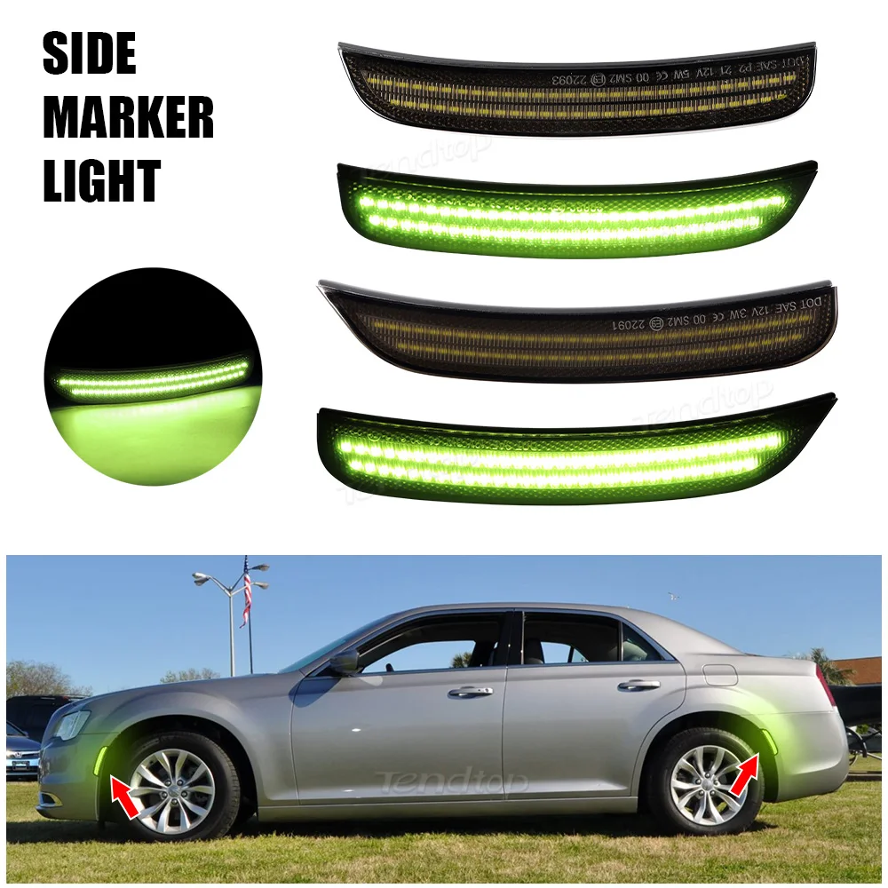 4pcs Amber/Red/Green/White Light Full LED Front Bumper Side Marker Light Side Wing Fender Lamp For Chrysler 300 2015-2023