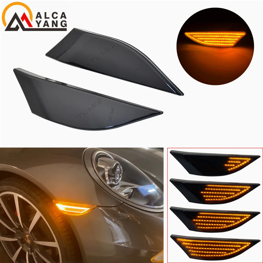 2PCS Dynamic Bumper Side Marker Turn Signal Indicator Light For PORSCHE 991 Carrera GTS GT3 Targa Turbo 718 981 Boxster Cayman