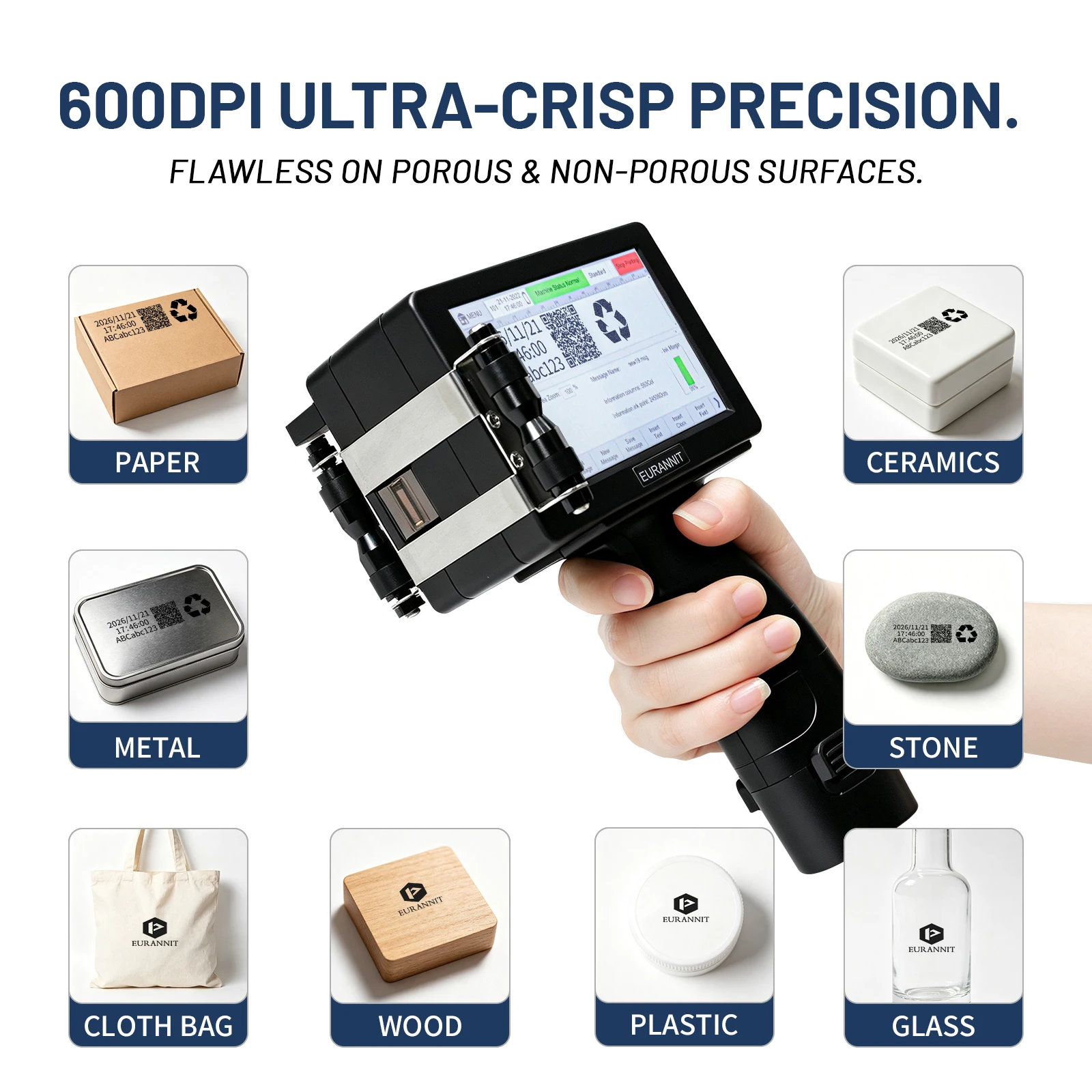 Phezer G100 12.7mm Portable Handheld Inkjet Printer Quick Dry TIJ Batch Code Printer Barcode QR Expiry Date Logo Print Machine