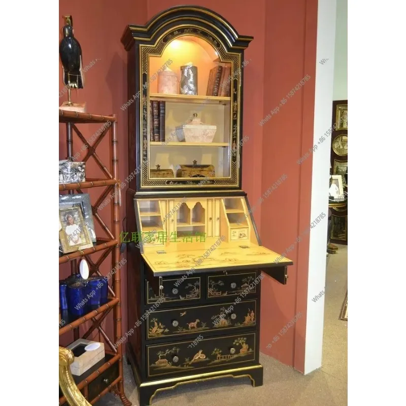 Xx French Art Luxury Wine Cabinet Solid Wood Hand-painted Landscape Display Cabinet Black Gold Display Cabinet