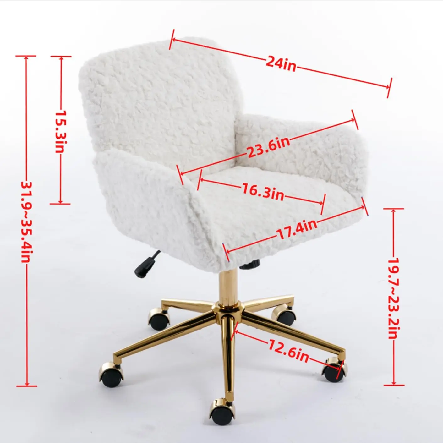 Office Desk Chair with Wheels, Artificial Rabbit Hair Wide Chair with Arms, Comfortable Adjustable Swivel Computer Task Chairs