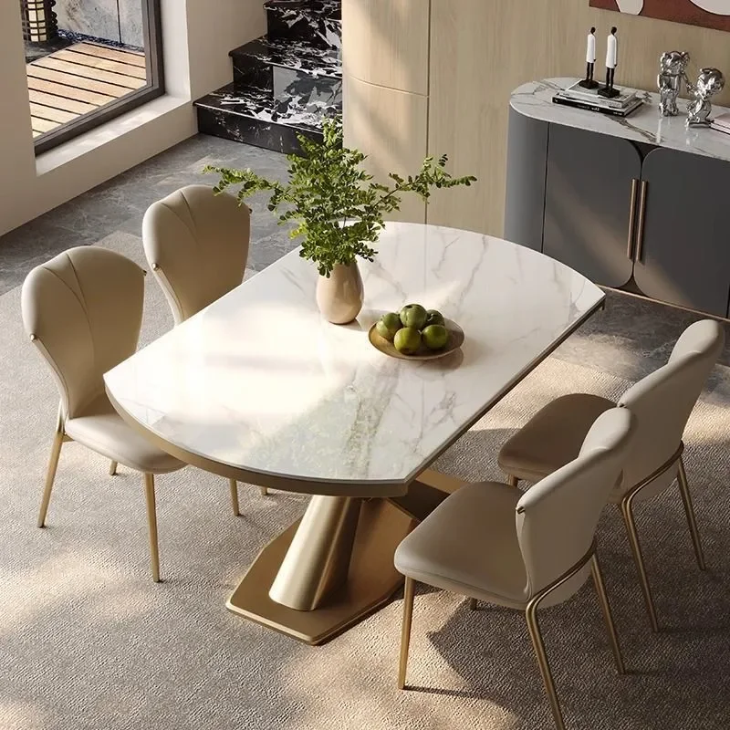 For Luxury Stone Rock Slab Dining Table Retractable Square to Round Italian Light Luxury Simple Induction Cooker Household