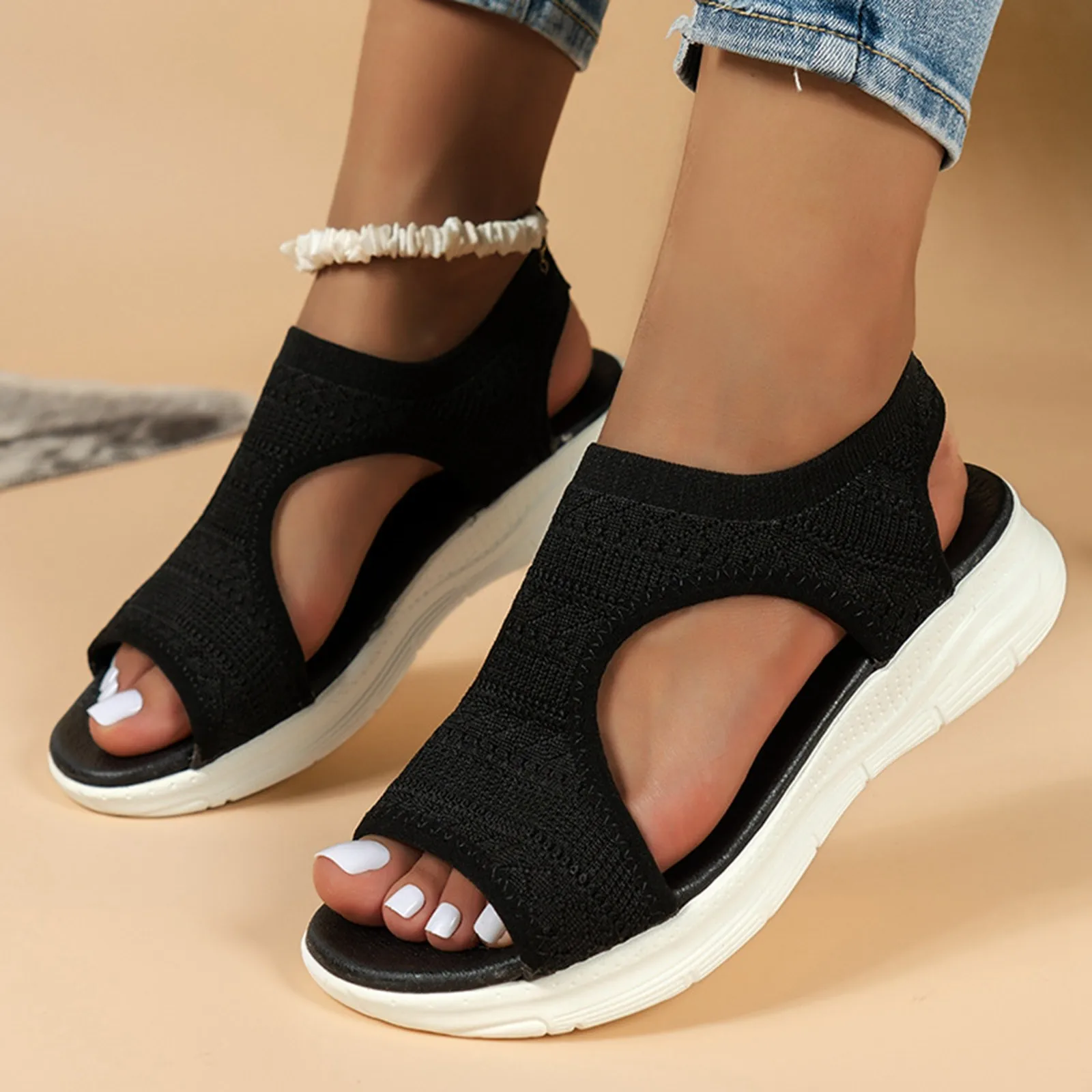 Zapatos de verano para mujer, sandalias con plataforma de pescado de malla 2024, sandalias de cuña con punta abierta para mujer, zapatos informales ligeros para mujer