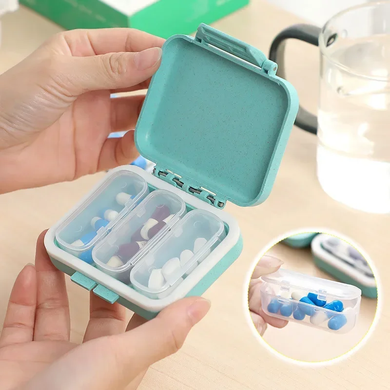 

Mini Portable 3 Grids Pill Box Travel Medicine Organizer Container Wheat Sealed Tablets Storage Dispenser Box for Medicines Case