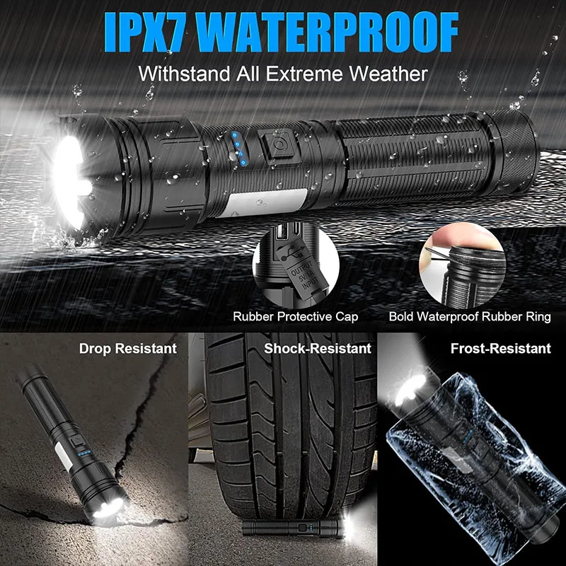 مصباح LED مغناطيسي قابل لإعادة الشحن، متعدد الوظائف، مصباح يدوي فائق السطوع، 7 أوضاع مع ضوء COB، تكبير تلسكوبي للتخييم