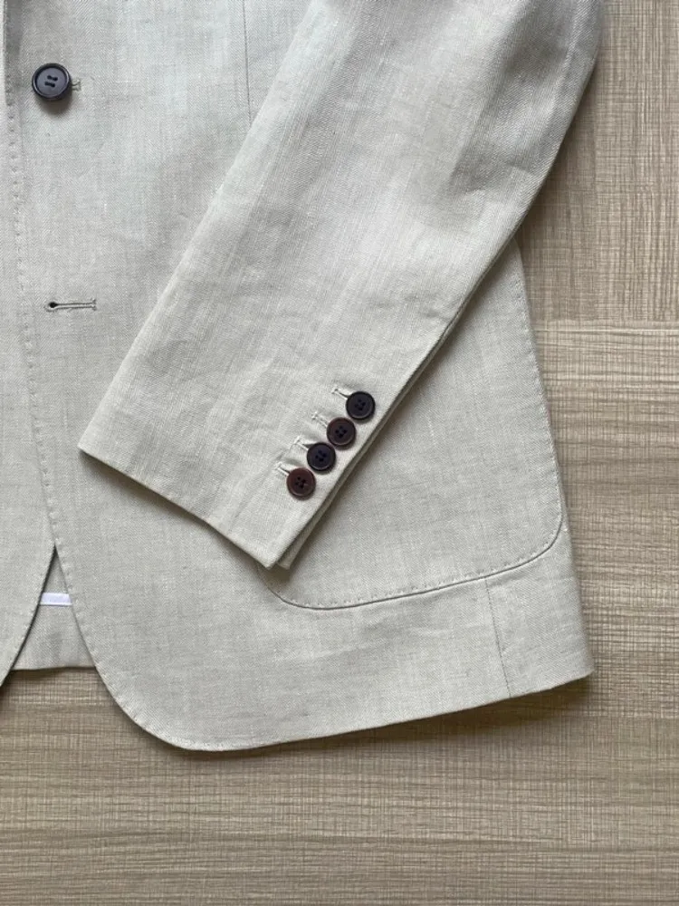 Picture 6: Men Thin Slim Fit Top Quality Beige White Linen Suits Matching Sets Spring Summer Comfortable Two Piece Set Casual Outfits 2025