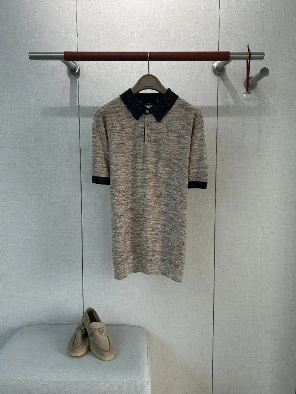 Mens Old Money Style Color Block Melange Embroidery Turn Down Collar Wool Linen Blended Knitted Short Sleeve Polo Shirt  lp