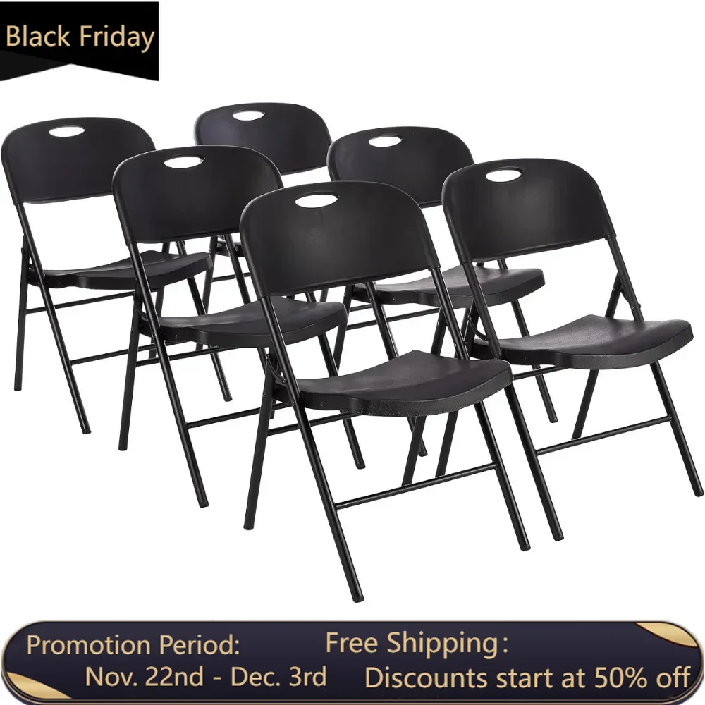 Folding Plastic Chair with 350-Pound Capacity - Black, 6-Pack, Dining Room Chairs