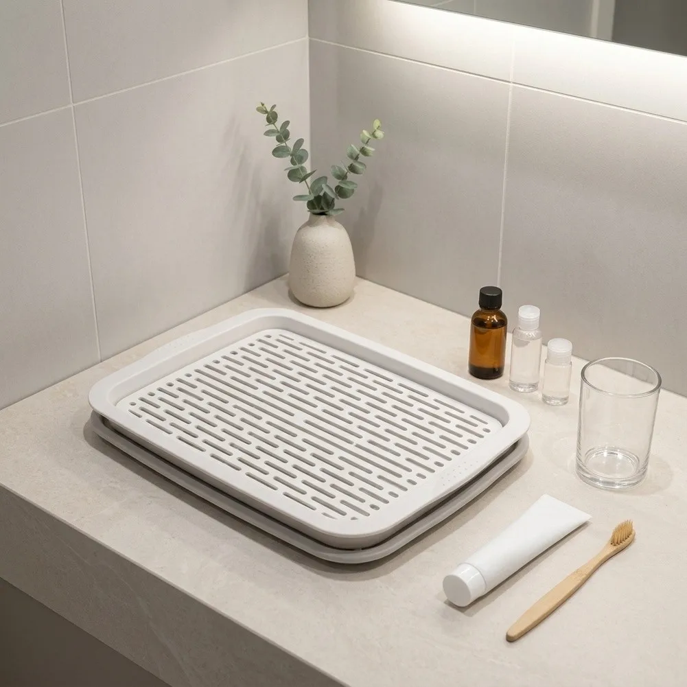 2 Tier Dish Rack Extra Large Drain Tray for Kitchen Counter Space Saving 41 x 27.5 x 2 cm BPA Free PP Material