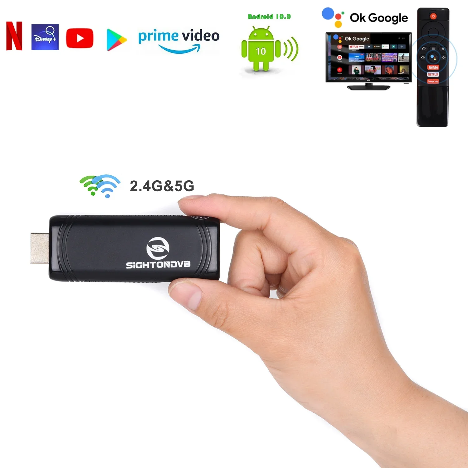 

Sightondvb Allwinner H313 HD Android TV Stick, Android 10 TV приемник с голосовым управлением клавишей для просмотра YouTube, Netflix