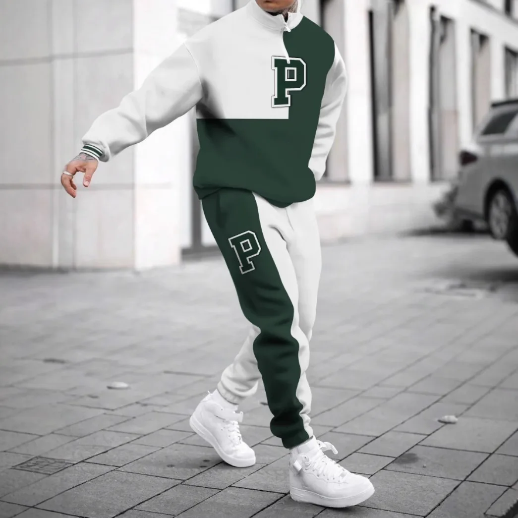 

New American Streetwear Tech Print Tracksuit Mens Loose Fit Sweatshirt Joggers Set