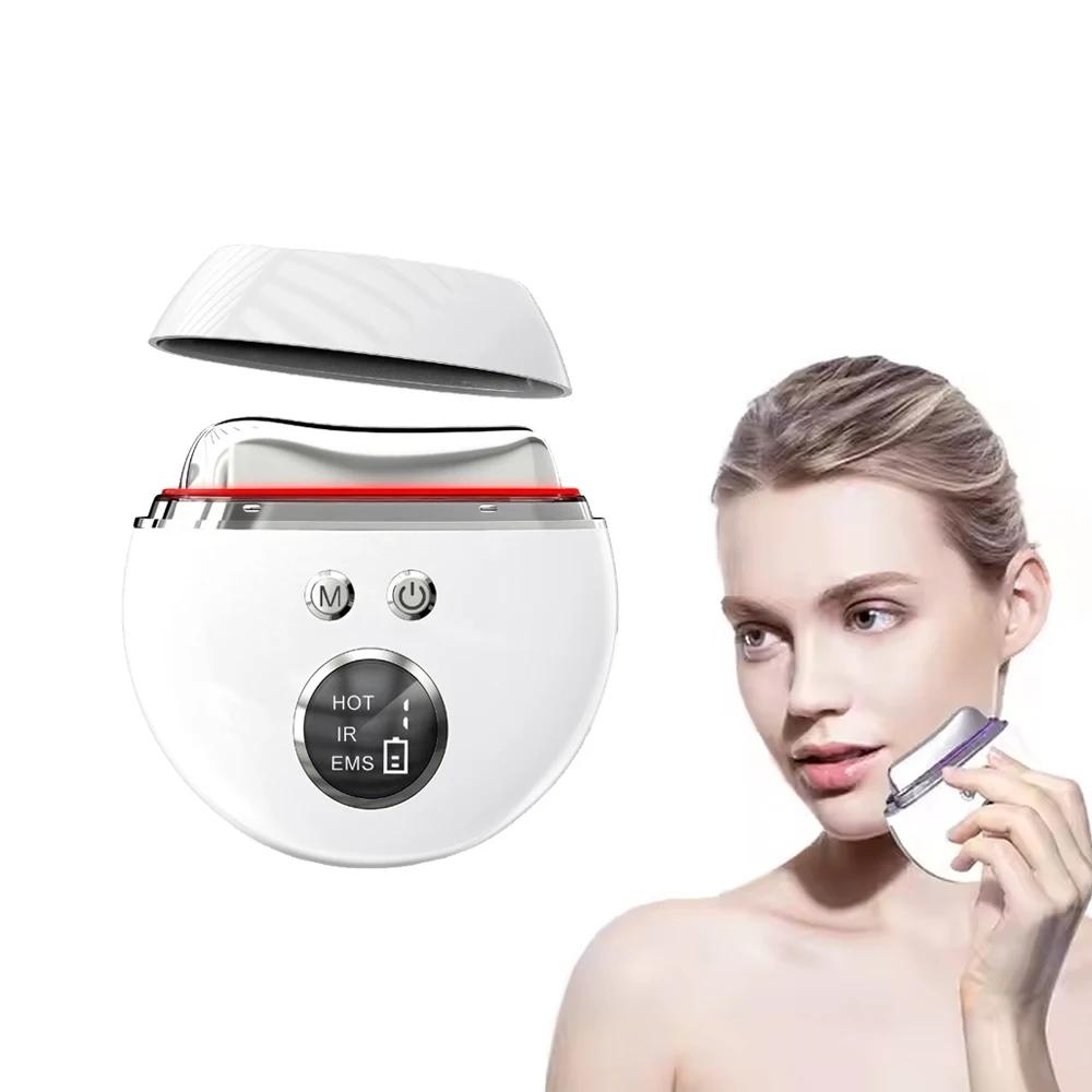 ไฟฟ้า Guasha นวด EMS อุปกรณ์ยกกระชับใบหน้าการบีบอัดร้อนการสั่นสะเทือนคอ Face Scraping กระชับผิว Anti-Aging อุปกรณ์