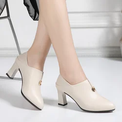 Spring Autumn New Deep Mouth Women's Pointed Single Shoes Fashion Solid Color Comfortable High Heels Soft Leather Shoes