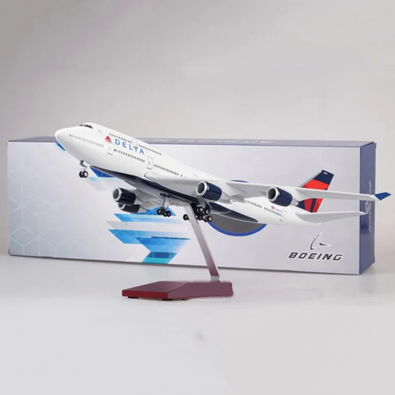 

47cm 1/150 Scale Airplane Boeing 747 Aircraft DELTA Airline Model W Light Wheel Diecast Resin Plane Collection Display Toys