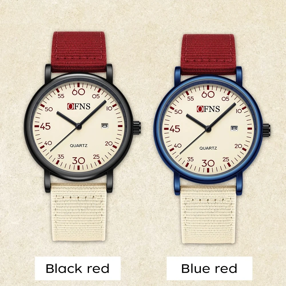 OFNS 1593 Minimalist Men's Watch 3ATM Waterproof Lightweight Retro Style Color Contrast Trendy Casual Unisex Watch