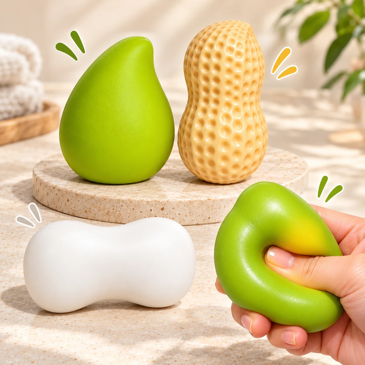 3-Pack Crunchy Squishy Toy Set, Mango Peanut Soap Textured Filling, Soft Novelty Fidget for Desk Travel Party Favors Gifts