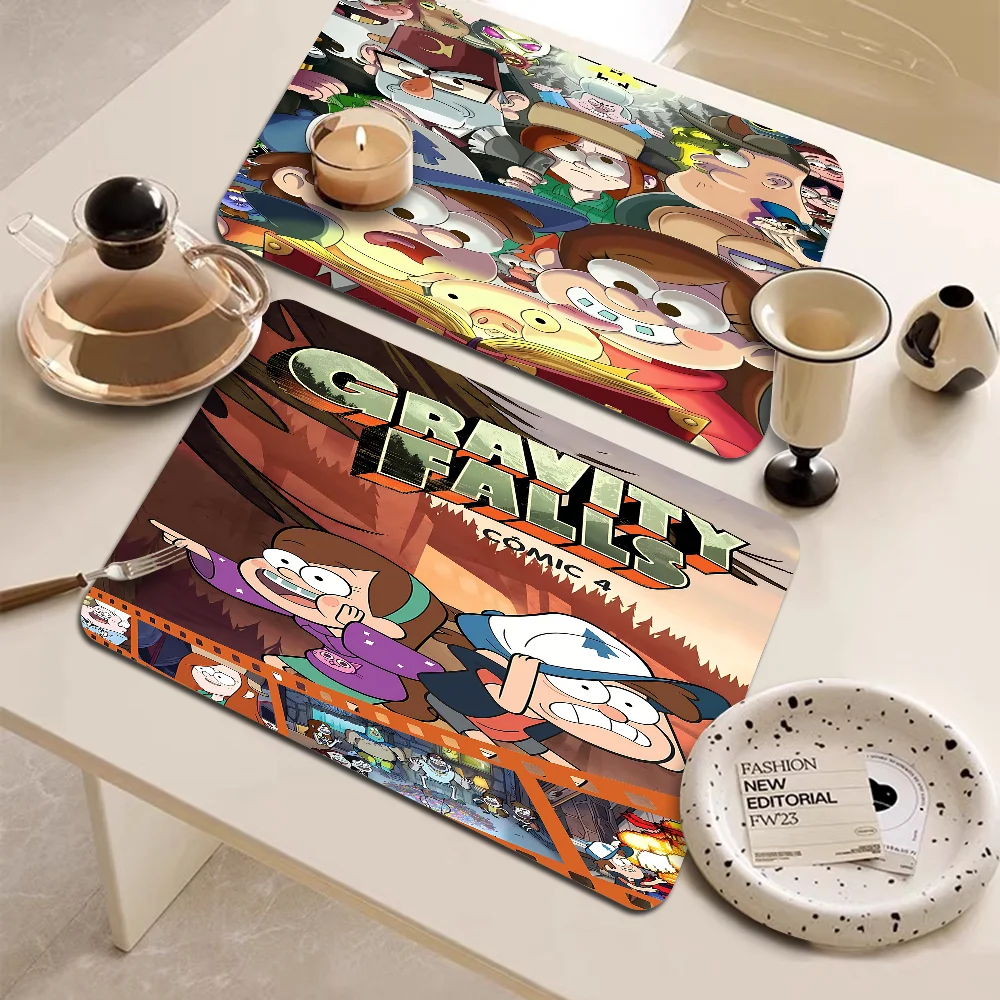 Cartoon G-Gravity Cute F-Falls Quick Drying Dish Mat Printed Kitchen Non-slip Coffee Cup Pad Drain Mats Dinnerware Cup Bottle