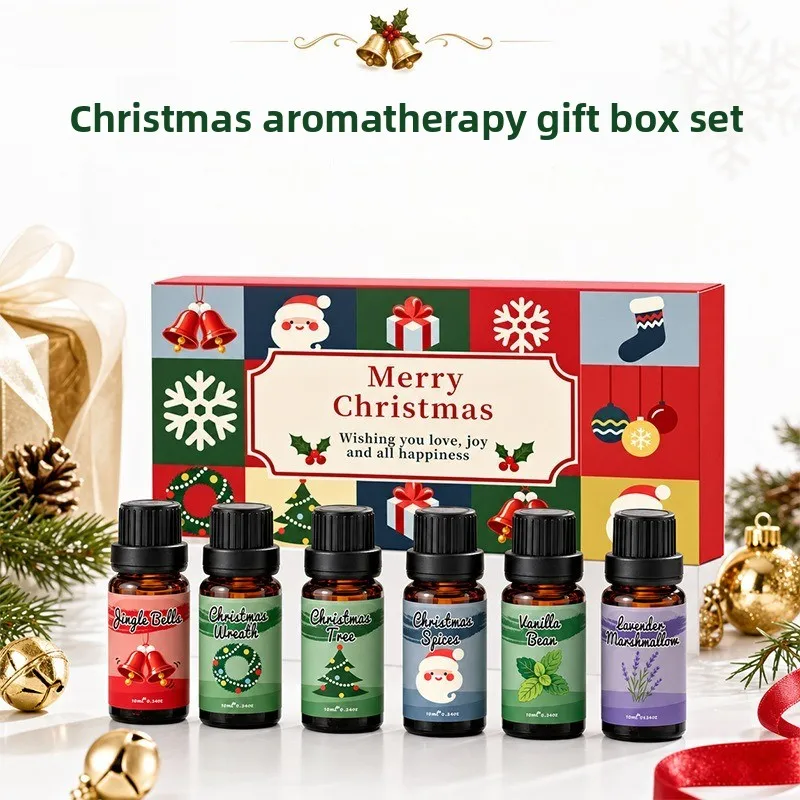 1 Set of 6 Bottles Christmas Aroma Essential Oil Set Water Soluble Reed Diffuser Fragrance for Home Office Bath Sleep Meditation