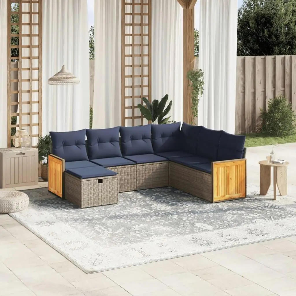 

7 Piece Gray Poly Rattan Patio Sofa Set with Cushions Outdoor Furniture Sectional Seating