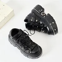 Punk Women Lace-Up Ankle Botas Mujer 2025 Rivet Metal Decoration Round Toe Thick Bottom Boots Woman Nightclub Rock Platform Shoe - Image 4